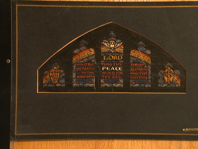 [Design drawing for stained glass memorial window with...