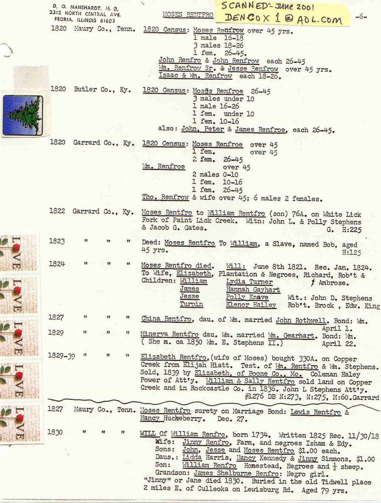 Moses Rentfro records (6of7)- D. O. Manschardt, MD