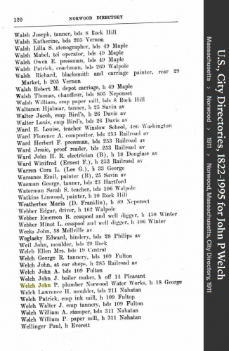 John Patrick Welch --U.S., City Directories, 1822-1995(1911)