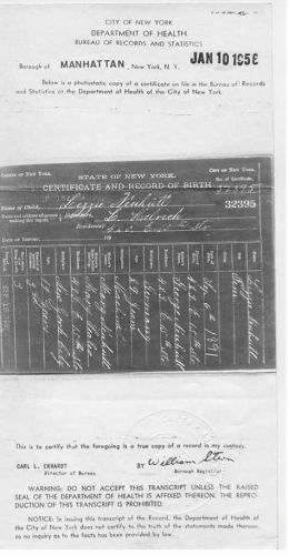 Lizzie Neuhuetl Birth Certif