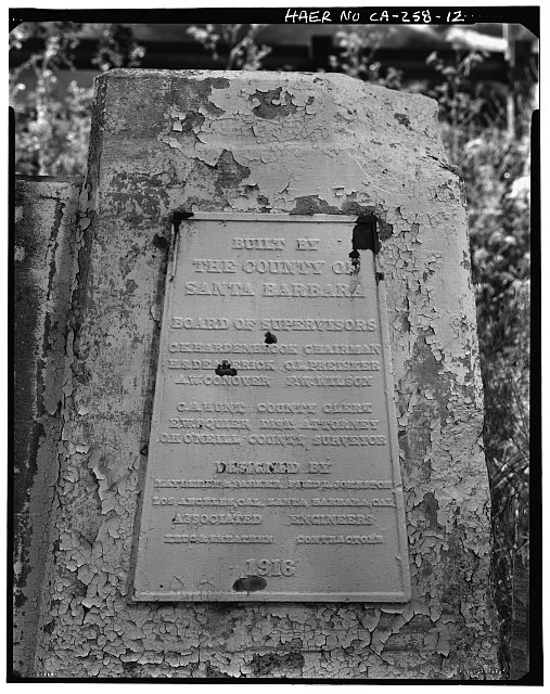 12. View of dedication plaque. - Zaca Creek Bridge No. 1,...