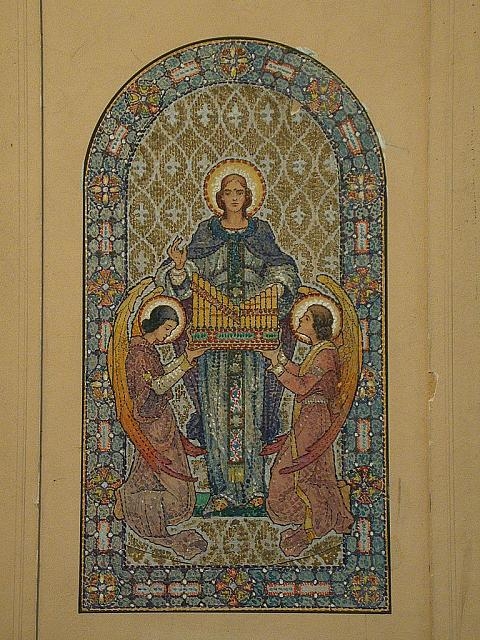 [Design drawing for mural of St. Cecilia, with angels...