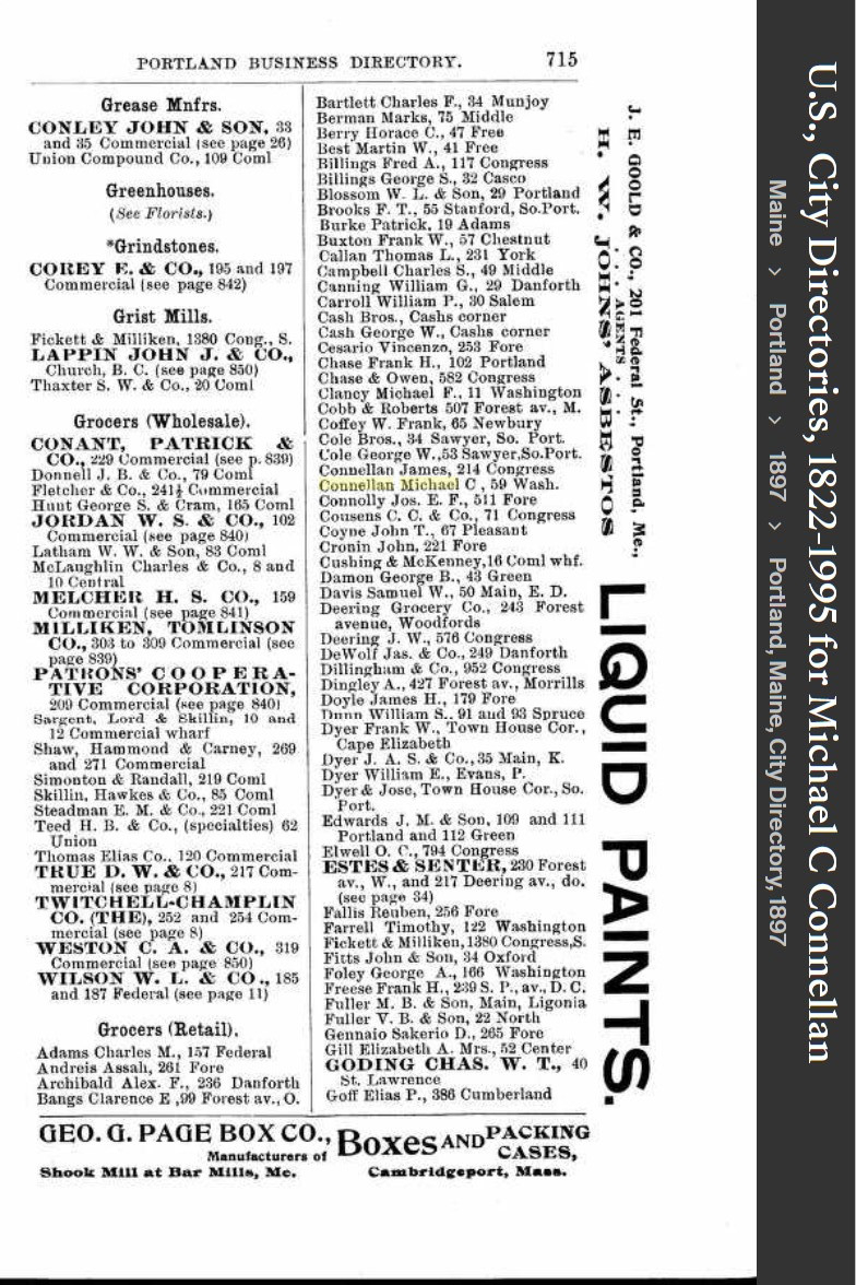 Michael Charles Connellan--U.S., City Directories, 1822-1995(1897)