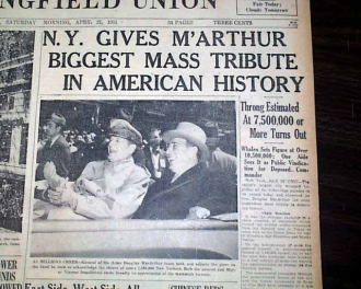 Douglas MacArthur at largest ticker tape parade in history