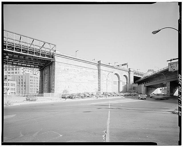 60. Ground level view looking E at Brooklyn anchorage...