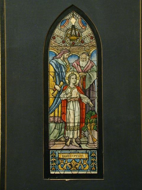 [Design drawing for stained glass memorial window showing...