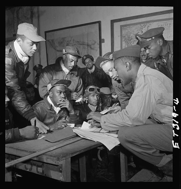 [Photograph of several Tuskegee airmen at Ramitelli,...