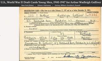 Arthur Wadleigh Gulliver --U.S., World War II Draft Cards Young Men, 1940-1947(15 feb 1942)