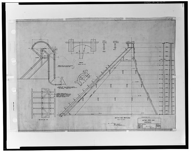 80. LITTLE ROCK DAM: DIMENSIONS, SECTION THROUGH ARCH...