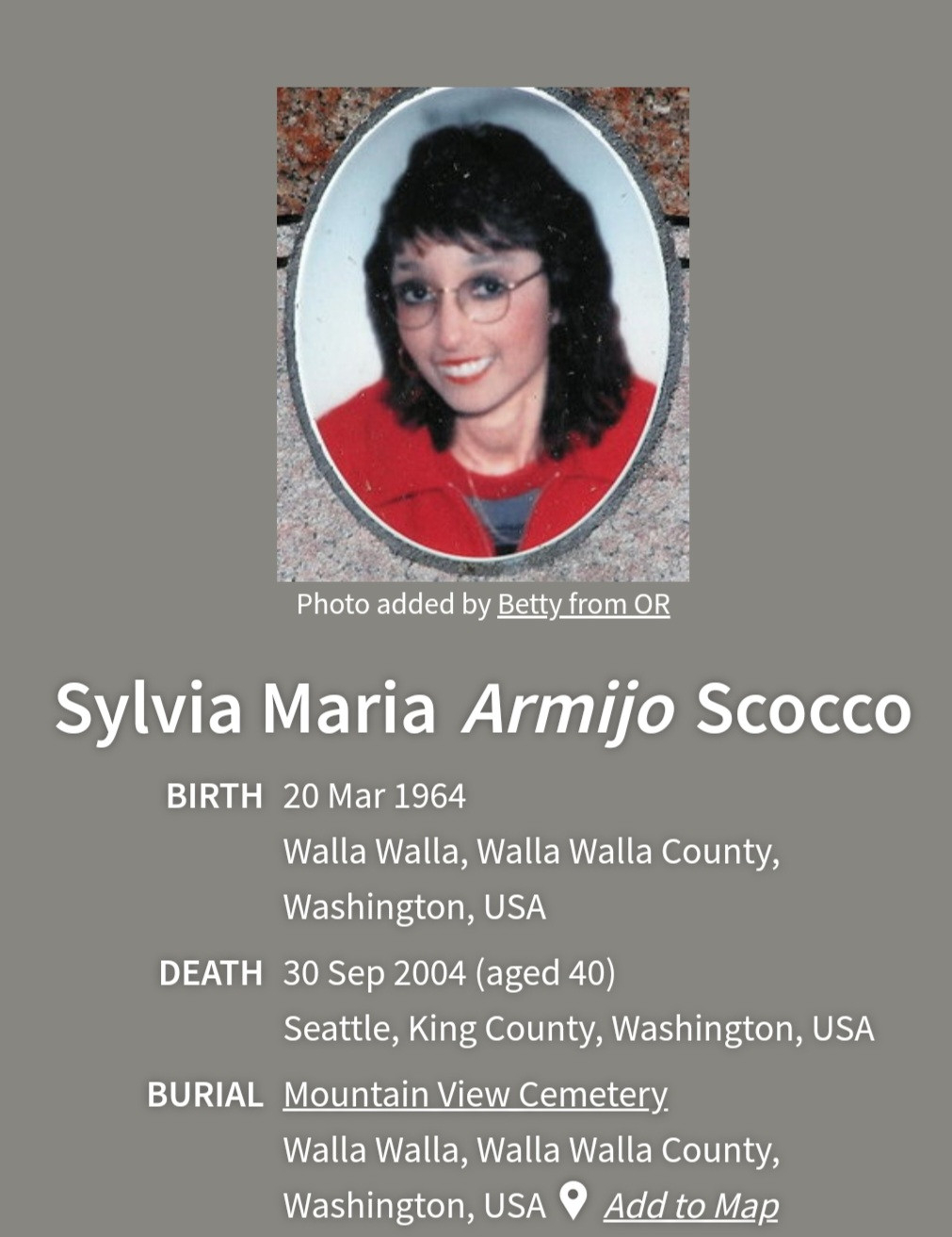 Sylvia Armijo Scocco, Walla Walla Washington.