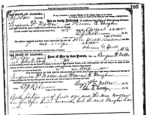 Vaughn-Dollar marriage record 