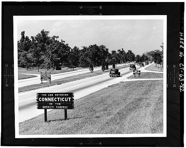 82. HISTORIC PHOTOGRAPH, MERRITT PARKWAY SIGNS AT KING...