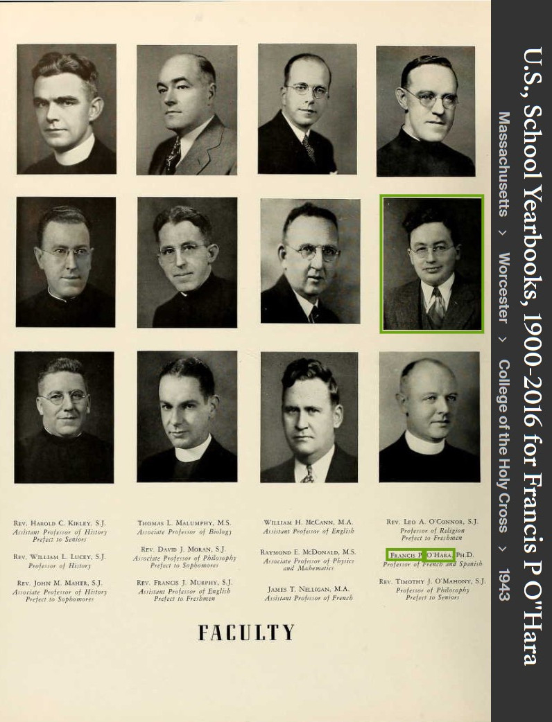 Francis Patrick O'hara --U.S., School Yearbooks, 1900-2016(1943) Faculty 1