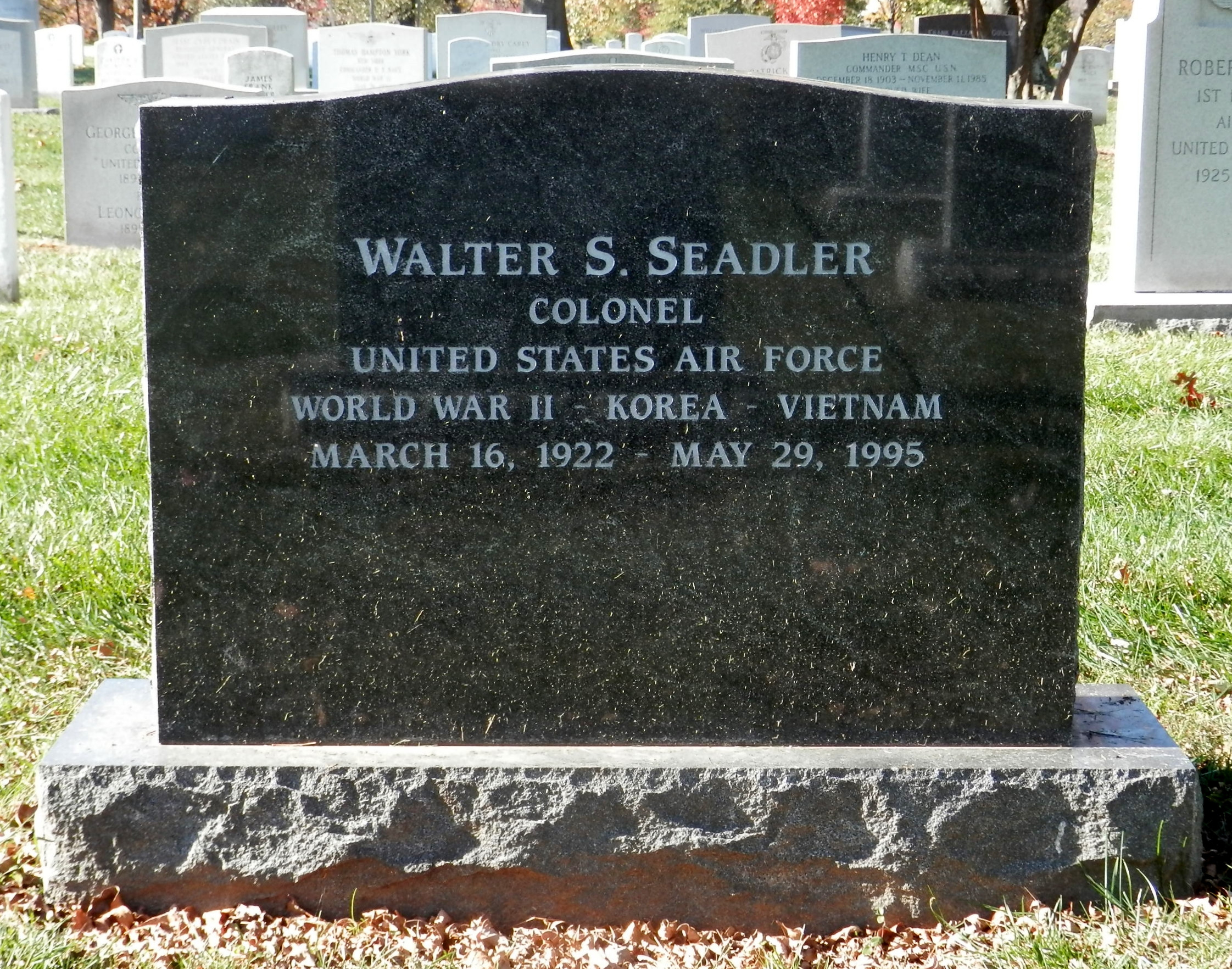 Colonel Walter S. Seadler is buried in Arlington Cemetery.
