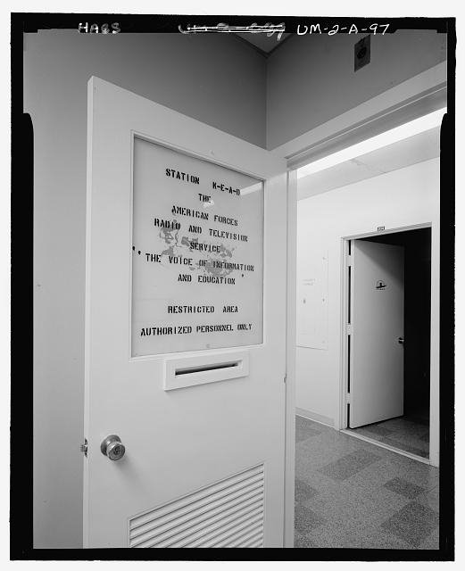 A VIEW OF RADIO STATION DOOR WITH CALL LETTERS K-E-A-D...