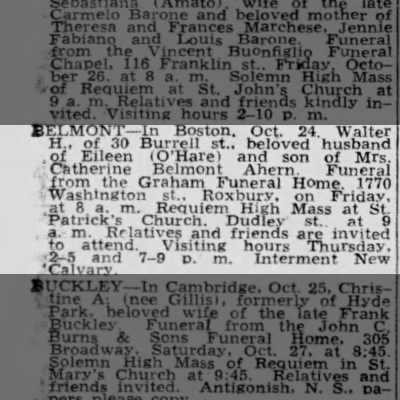 Walter Henry Belmont Jr--Obituary