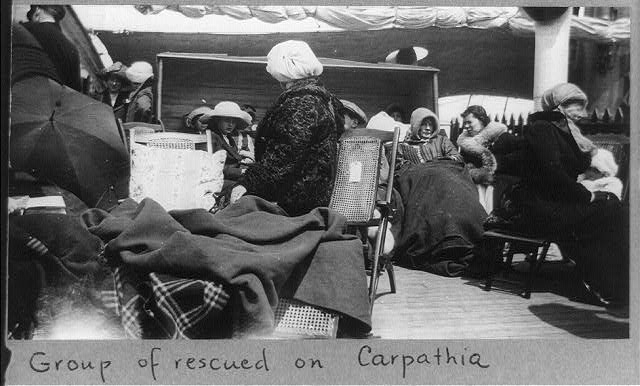 [Group of survivors of the Titanic disaster aboard the...
