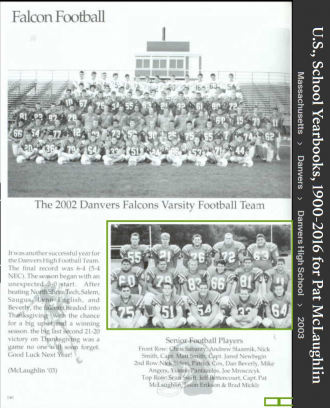 Patrick F McLaughlin--U.S., School Yearbooks, 1900-2016(2003)football