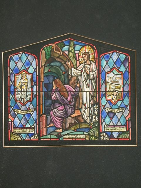 [Design drawing for stained glass window showing...