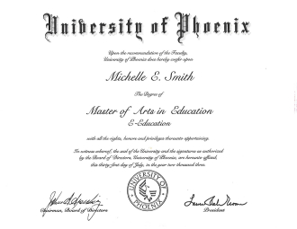 Michelle Elizabeth Johnson Smith b. 1-16-1947 earned a Master Degree in Education on 7-31-2003