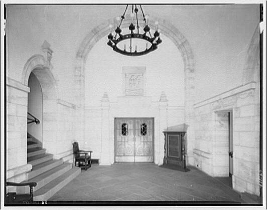 Folger Library interiors. Theater doorway at Folger...