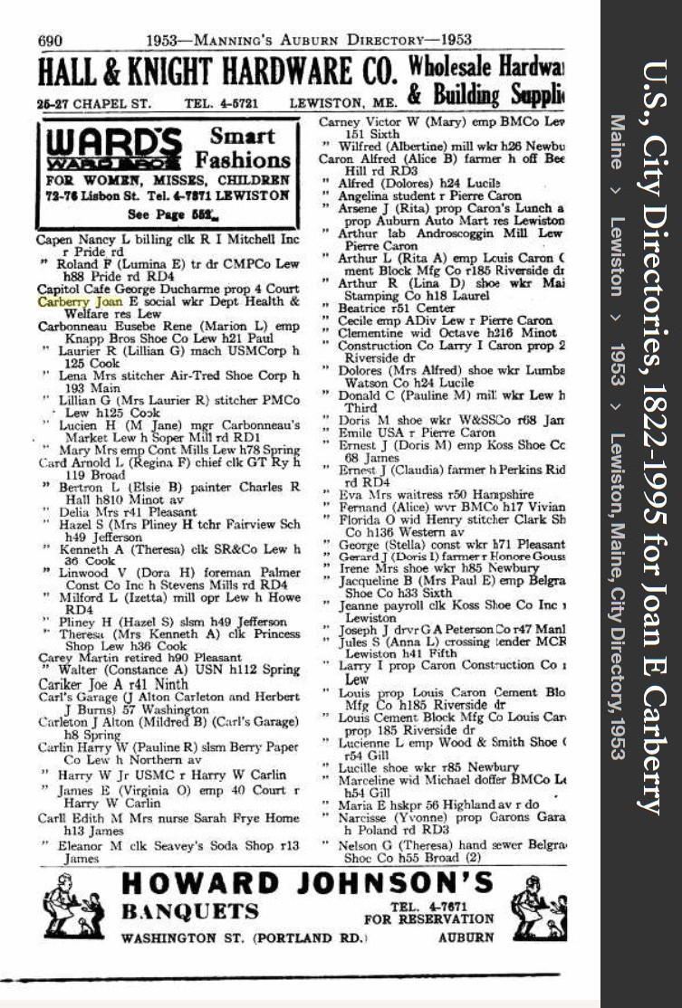 Joan Elizabeth (Carberry) Connellan--U.S., City Directories, 1822-1995(1953)