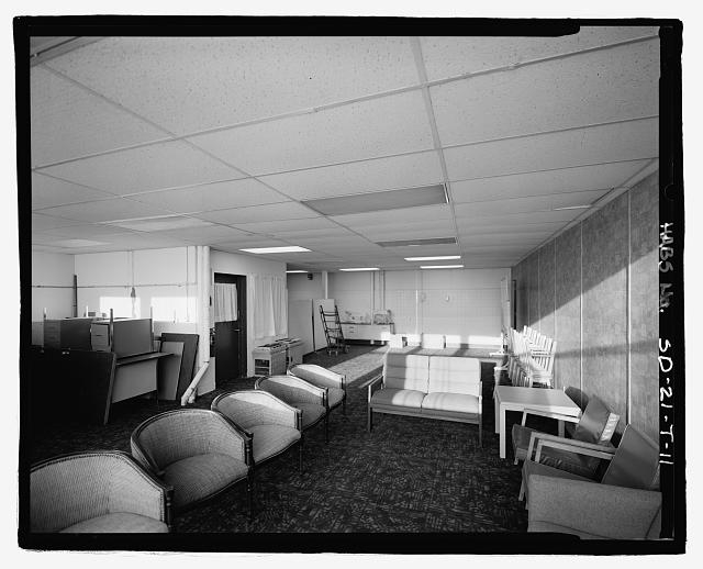 11. Interior view of former mess hall; showing closed...