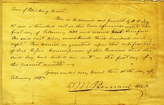 Tumbrel Cart Permit, Petersburg, Virginia, 1837-1838