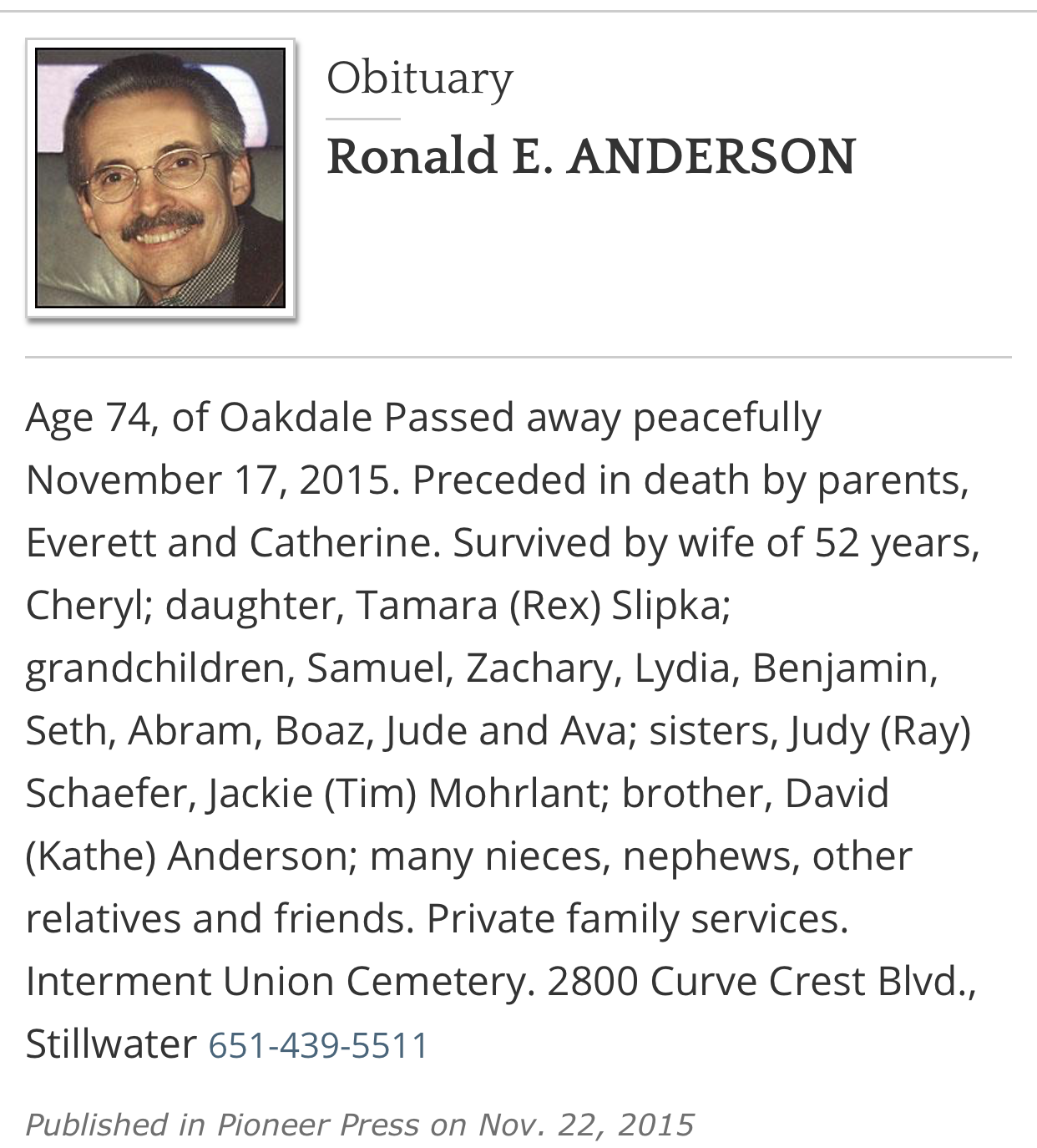 Ronald Everett Anderson Obituary