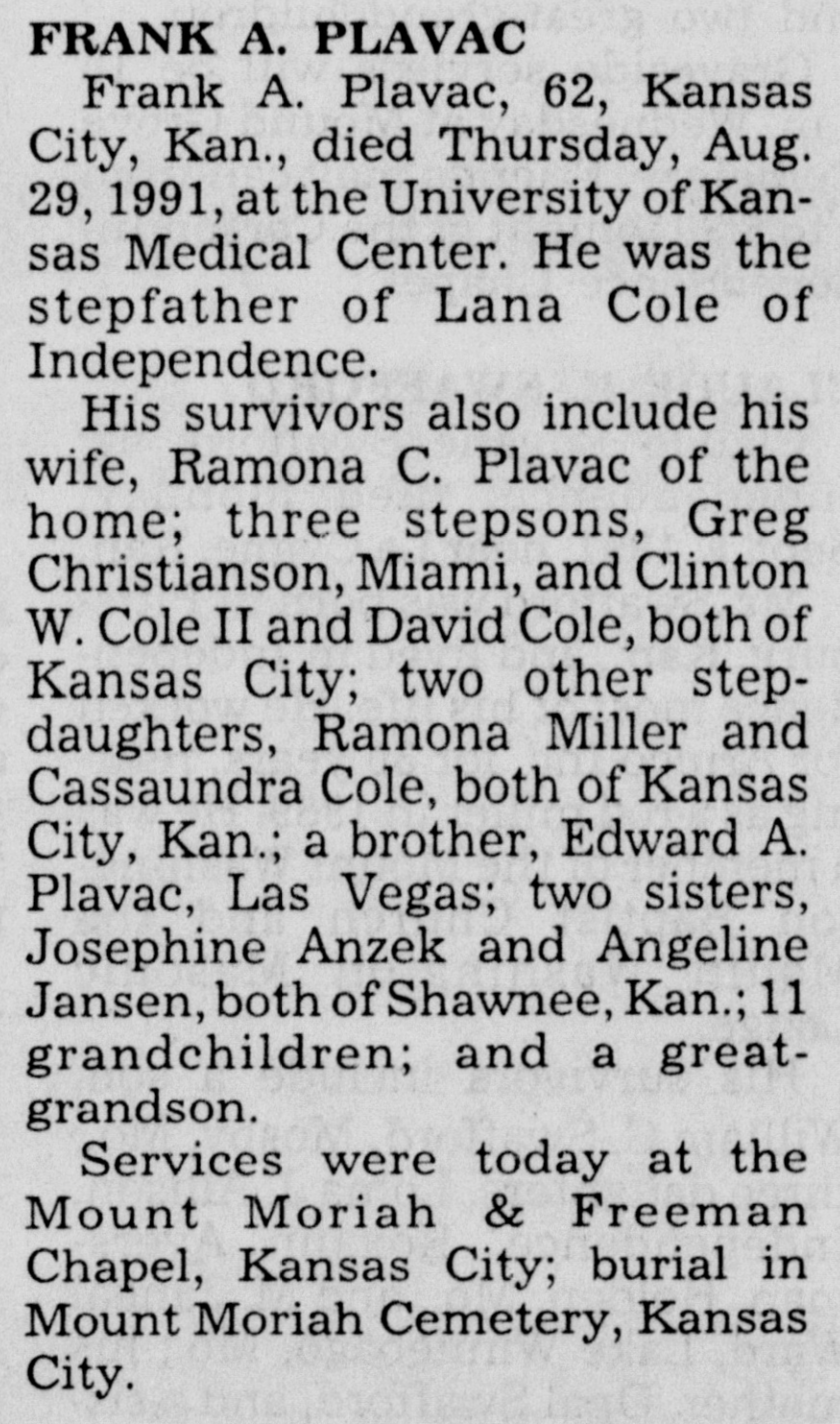 Frank A Plavac Obituary