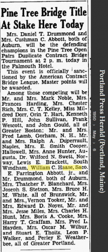 William Ernest Carl "Billy" Haase--Portland Press Herald (Portland, Maine)(6 may 1950)
