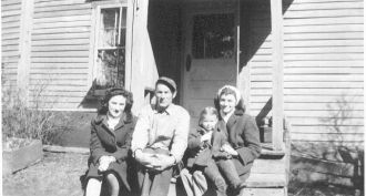 On Stilwell's steps..Jean Munroe, U. Les Stilwell, me, Nola S [Hodgdon, ME]