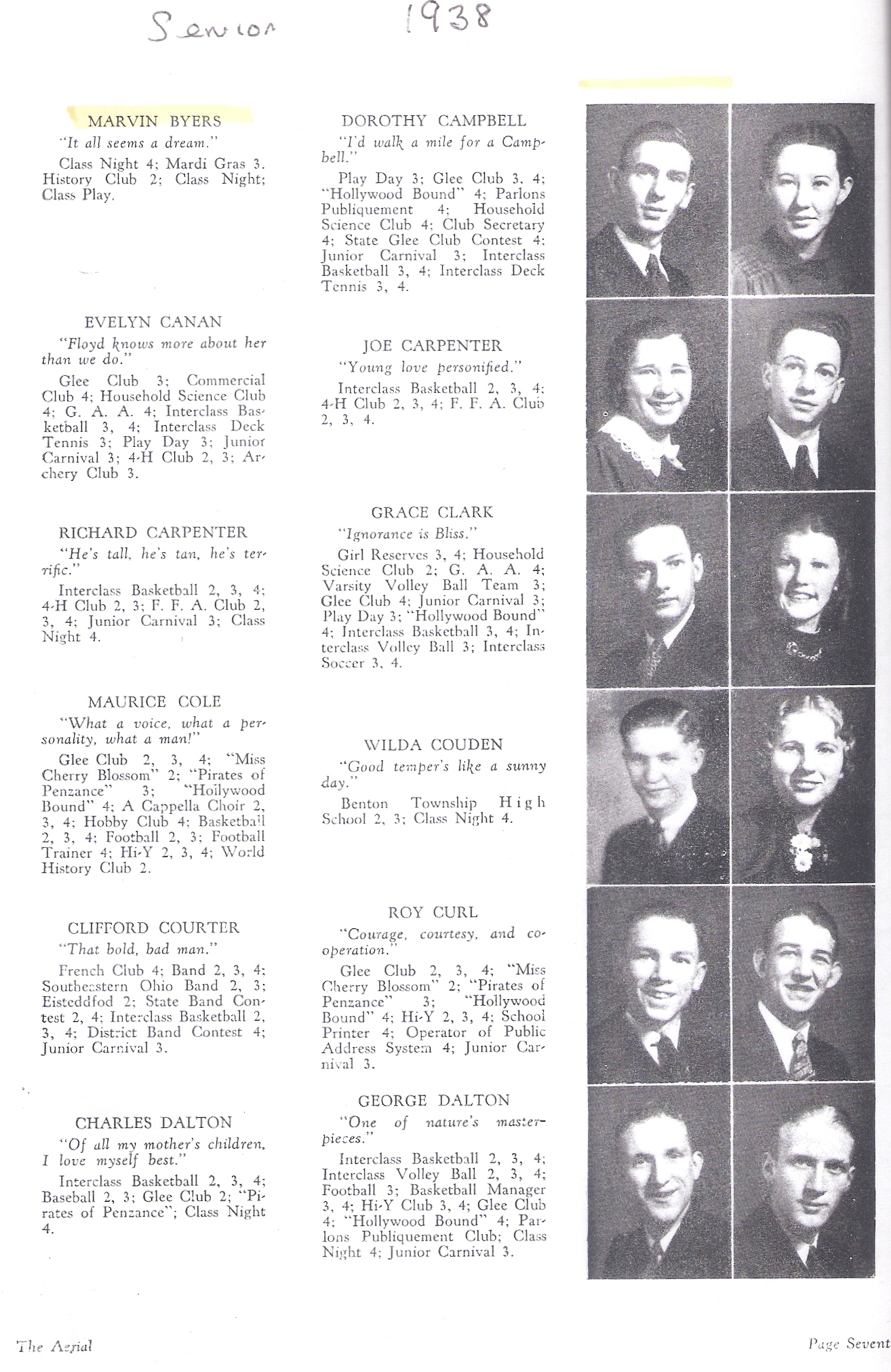 Marvin Byers & Logan High  Seniors, 1938