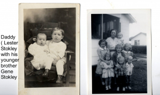 Photo of Mrs Stokley and her grandchildren about 1950 also old photo about 1922 of her sons