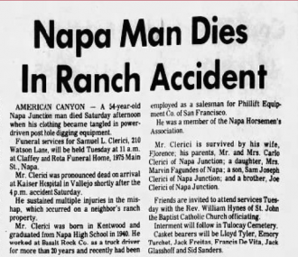 Napa Man Dies in Ranch Accident 