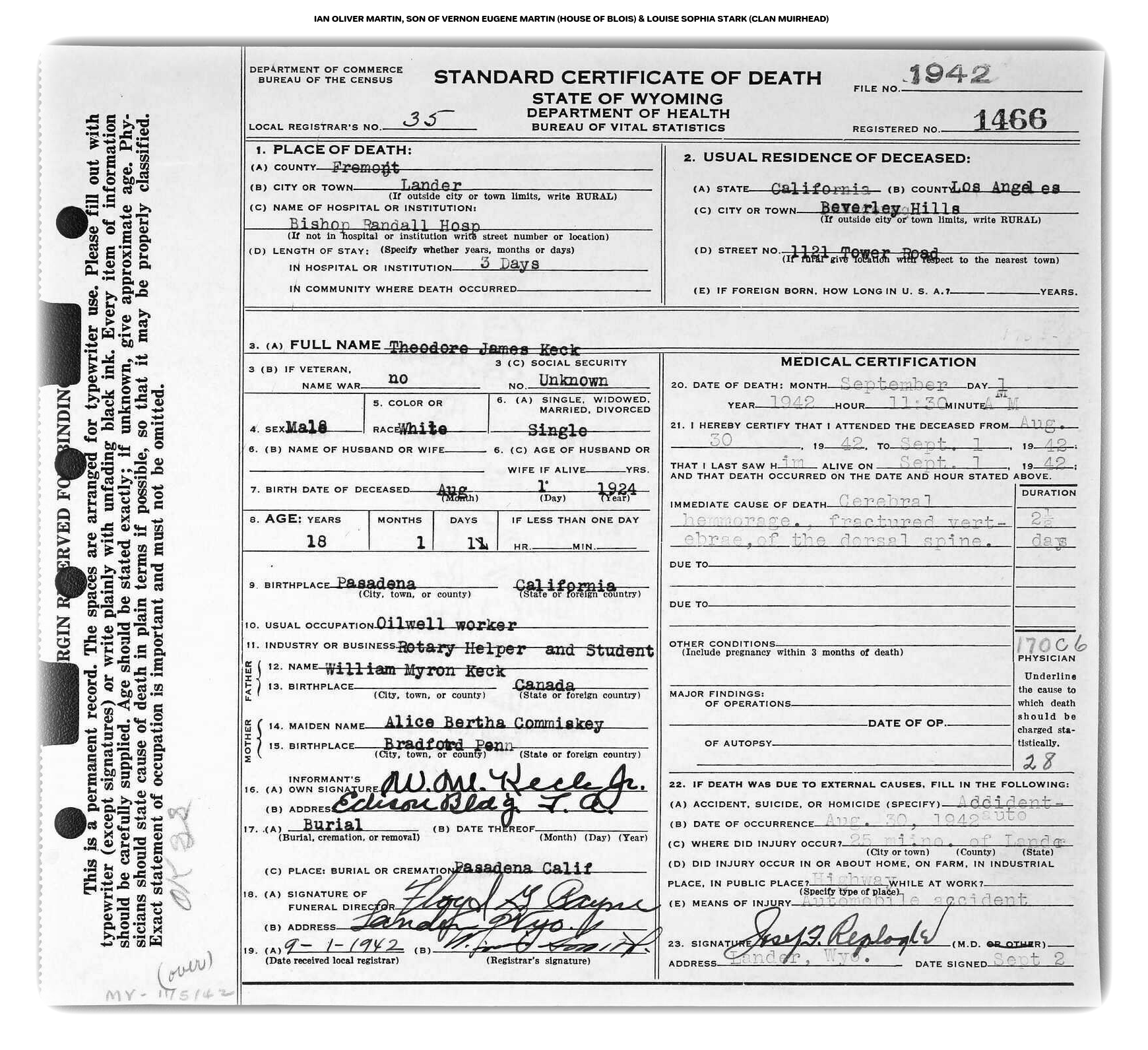  Theodore James Keck
