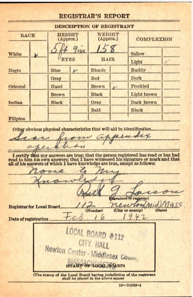 Francis Anthony "Frank" Lind--U.S., World War II Draft Cards Young Men, 1940-1947 (16 feb 1942)back