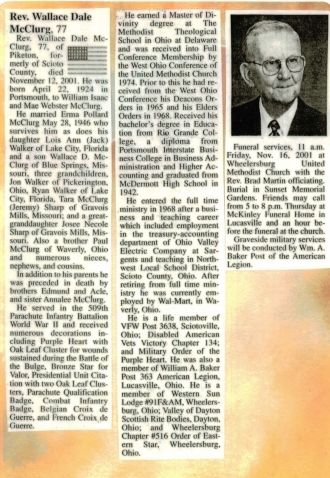 Rev. W. Dale McClurg obituary