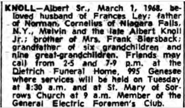 Albert A Knoll obituary