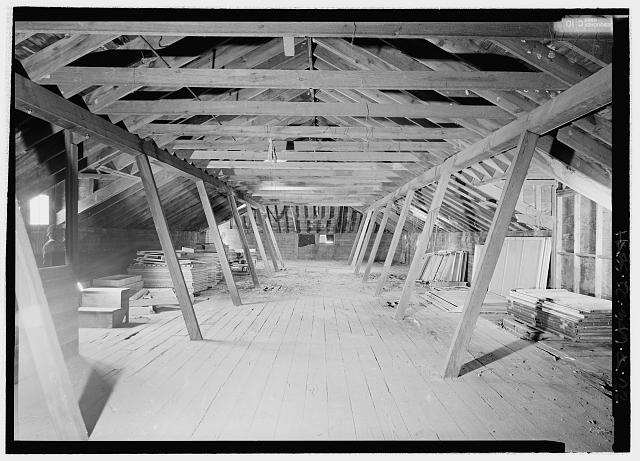 View of hayloft looking north, on second floor of east...