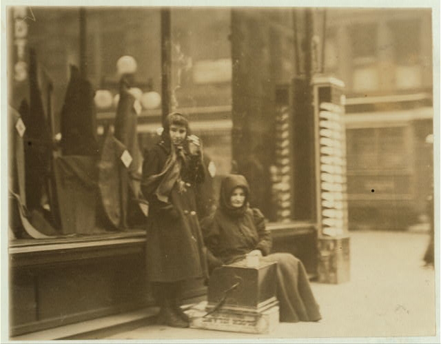 Beggar girl who sings and begs downtown day and night....