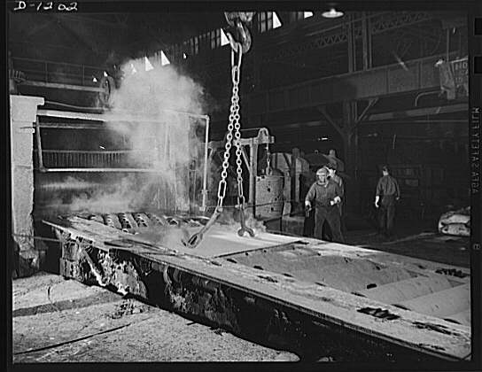 Steel manufacture, Allegheny-Ludlum. A slab of stainless...