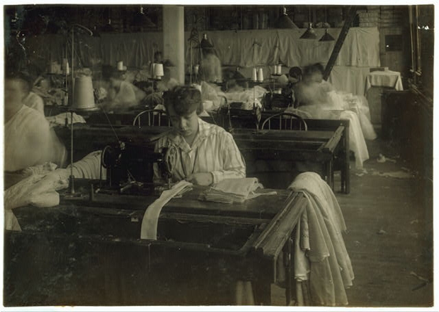 Bessie Blitch, 15 years old. Sewing curtains on machine...