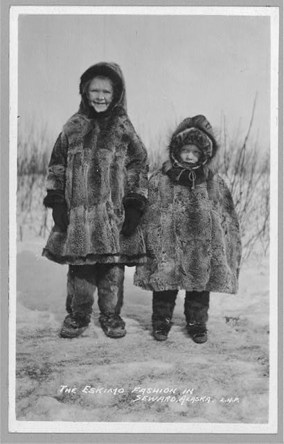 Children in Eskimo fur clothing