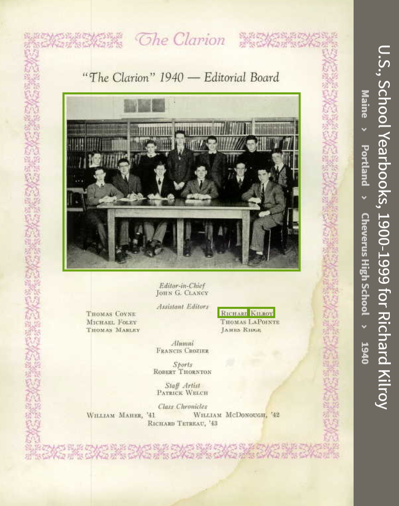 Richard Francis Kilroy--U.S., School Yearbooks, 1900-1999(1940) a