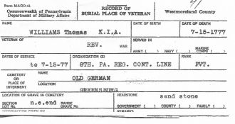 Thomas Williams, PA, Revolutionary War