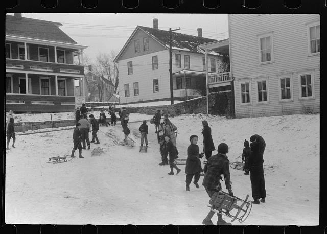 Children sledding, Jewett City, Connecticut