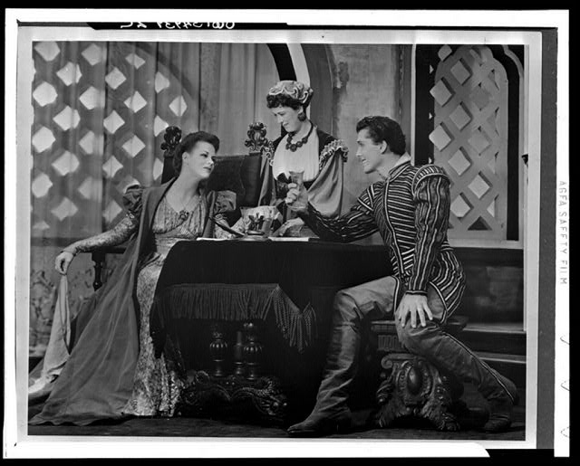 [Scene from "Othello" with Uta Hagen as Desdemona (left),...
