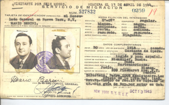 Immigration Visa for 1943.