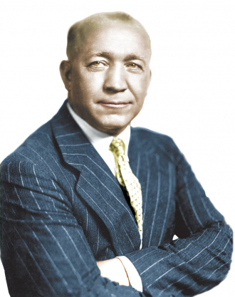 A colorized portrait of Knute Rockne.